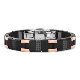 Baraka Men's Carbon Fiber & Rubber Bracelet Sterling Silver & 18K Rose Gold 8.25&quot;