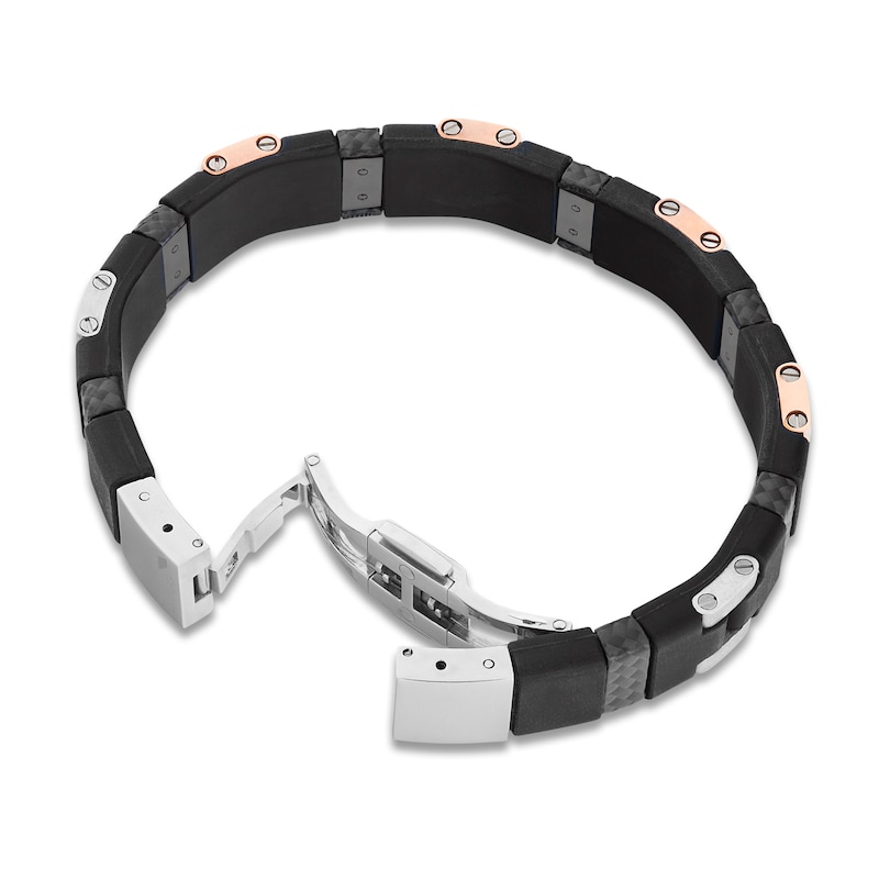 Main Image 4 of Baraka Men's Carbon Fiber & Rubber Bracelet Sterling Silver & 18K Rose Gold 8.25&quot;