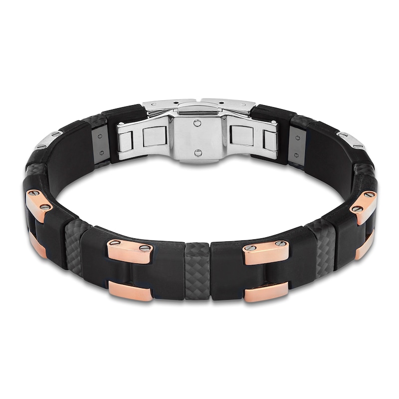 Main Image 5 of Baraka Men's Carbon Fiber & Rubber Bracelet Sterling Silver & 18K Rose Gold 8.25&quot;