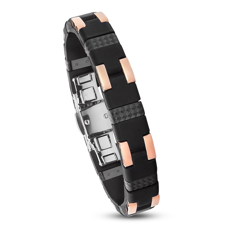 Main Image 6 of Baraka Men's Carbon Fiber & Rubber Bracelet Sterling Silver & 18K Rose Gold 8.25&quot;