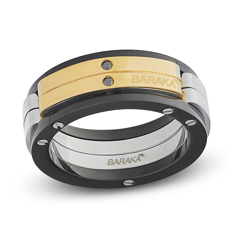 Main Image 1 of Baraka Men's Black Diamond Accent Ring Stainless Steel, Black Ion Plating & 18K Yellow Gold