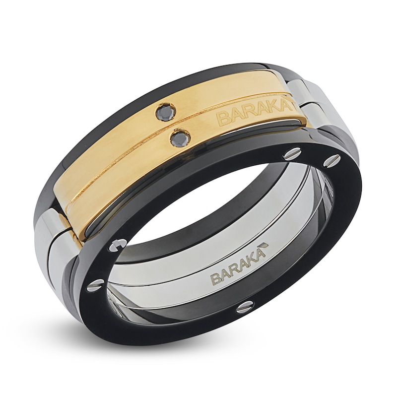 Main Image 2 of Baraka Men's Black Diamond Accent Ring Stainless Steel, Black Ion Plating & 18K Yellow Gold