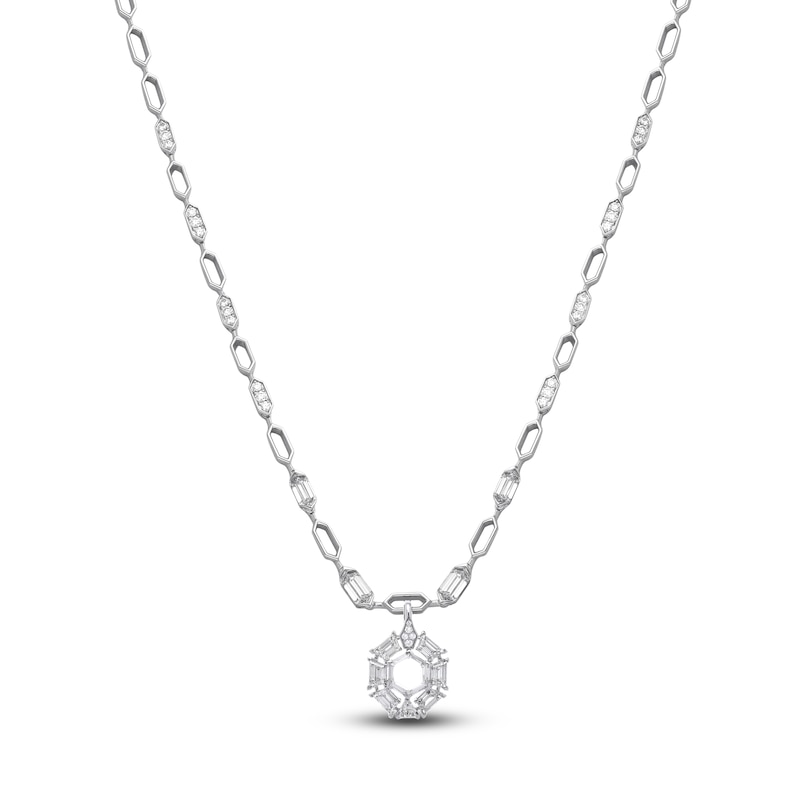 Main Image 1 of J'Lure Hexagon Portrait-Cut, Trapezoid Step-Cut & Trillion Curved Brilliant-Cut Lab-Created Diamond Necklace 7-1/3 ct tw 14K White Gold 18.5&quot;