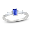 Thumbnail Image 1 of Rectangle-Cut Blue Lab-Created Sapphire & White Lab-Created Sapphire Ring Sterling Silver