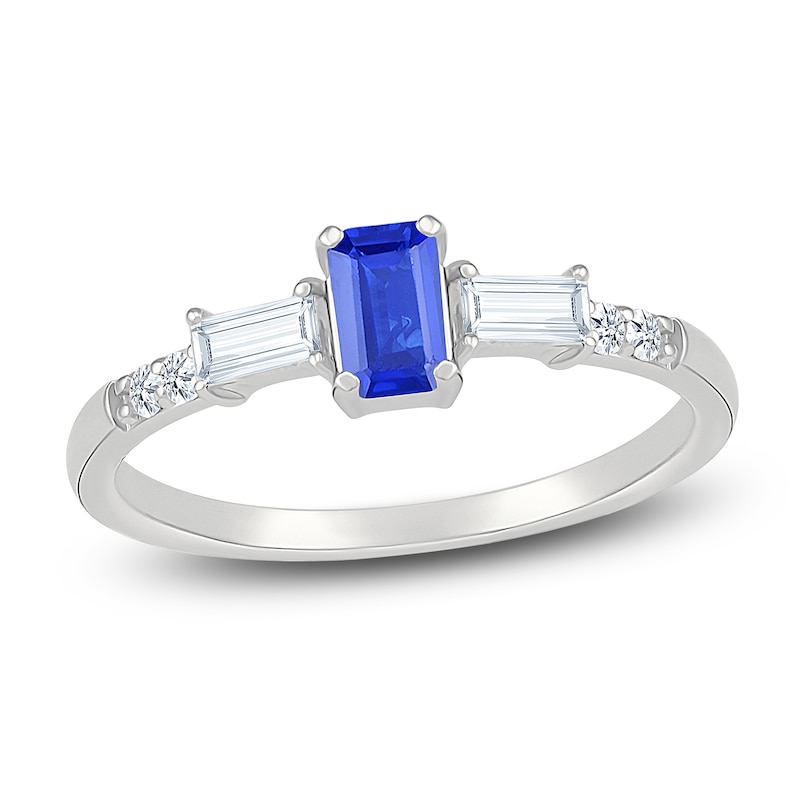 Rectangle-Cut Blue Lab-Created Sapphire & White Lab-Created Sapphire Ring Sterling Silver