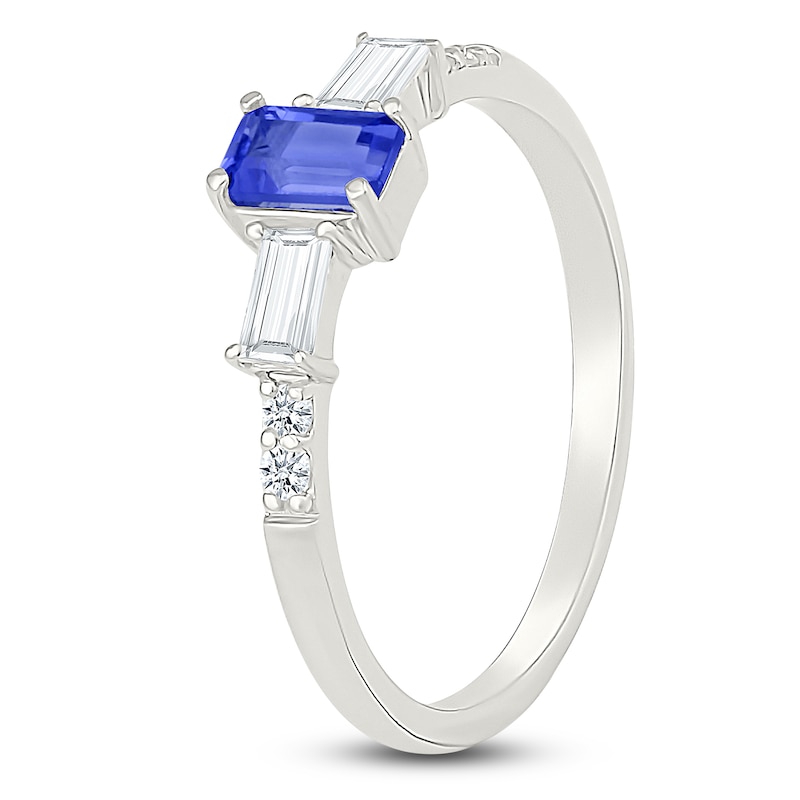 Main Image 2 of Rectangle-Cut Blue Lab-Created Sapphire & White Lab-Created Sapphire Ring Sterling Silver