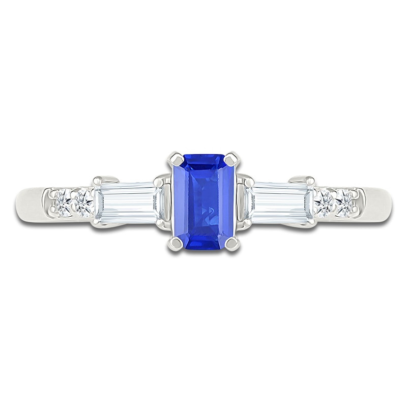 Main Image 3 of Rectangle-Cut Blue Lab-Created Sapphire & White Lab-Created Sapphire Ring Sterling Silver