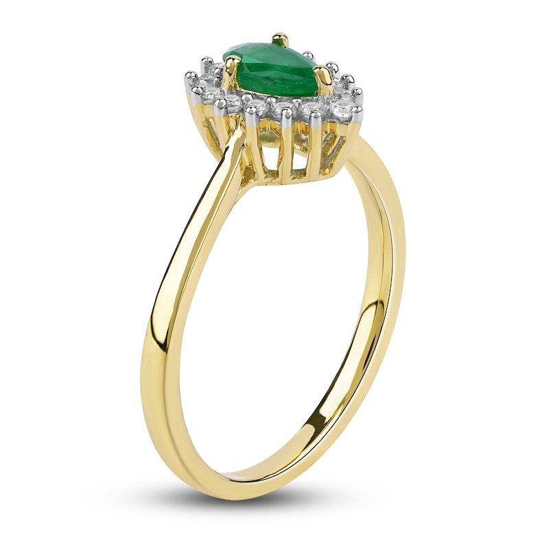 Main Image 2 of Pear-Shaped Natural Emerald & Round-Cut Diamond Ring 1/6 ct tw 14K Yellow Gold