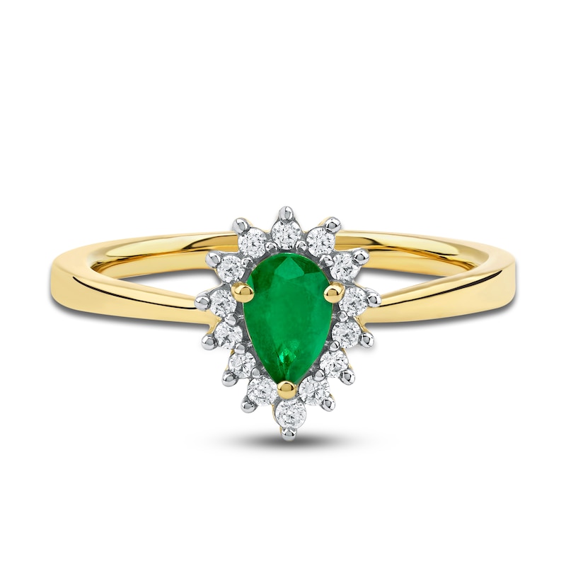 Main Image 3 of Pear-Shaped Natural Emerald & Round-Cut Diamond Ring 1/6 ct tw 14K Yellow Gold