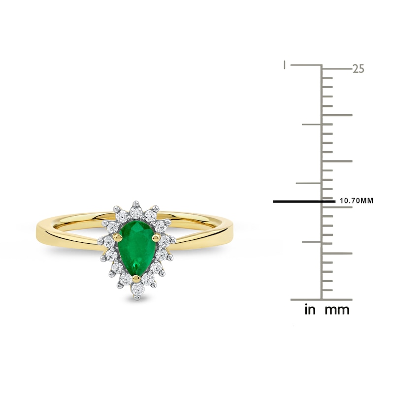 Main Image 4 of Pear-Shaped Natural Emerald & Round-Cut Diamond Ring 1/6 ct tw 14K Yellow Gold