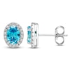 Thumbnail Image 1 of Oval-Cut Natural Swiss Blue Topaz & White Lab-Created Sapphire Halo Stud Earrings Sterling Silver