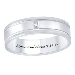 Engravable Double Grrove Wedding Band (1 Line)