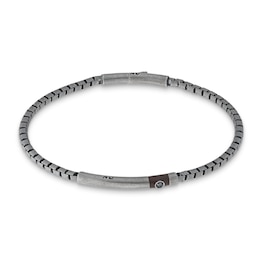 Marco Dal Maso Men's Black Diamond Accent Bracelet Black Enamel Sterling Silver 8&quot;