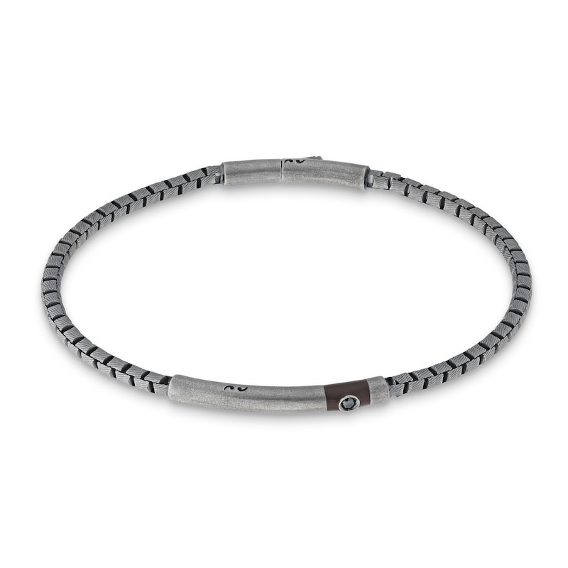 Main Image 1 of Marco Dal Maso Men's Black Diamond Accent Bracelet Black Enamel Sterling Silver 8&quot;