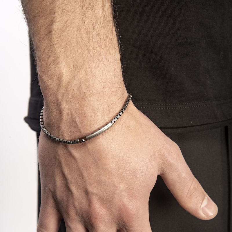 Main Image 4 of Marco Dal Maso Men's Black Diamond Accent Bracelet Black Enamel Sterling Silver 8&quot;