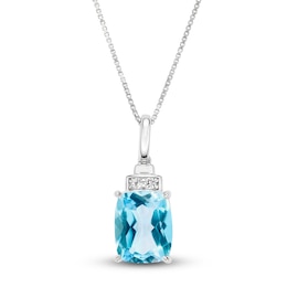 Natural Blue Topaz & White Lab-Created Sapphire Pendant Necklace 10K White Gold 18&quot;