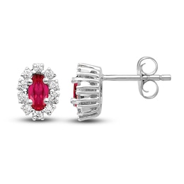 Natural Ruby Stud Earrings 1/5 ct tw Diamonds 14K White Gold