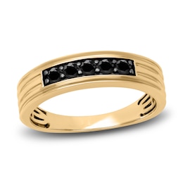 Men's Natural Black Sapphire Wedding Band 14K Yellow Gold 5.5mm