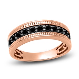 Men's Natural Black Sapphire Wedding Band 14K Rose Gold 7.0mm