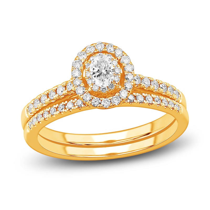 Main Image 1 of Diamond Double Halo Bridal Set 1/2 ct tw Oval/Round 14K Yellow Gold