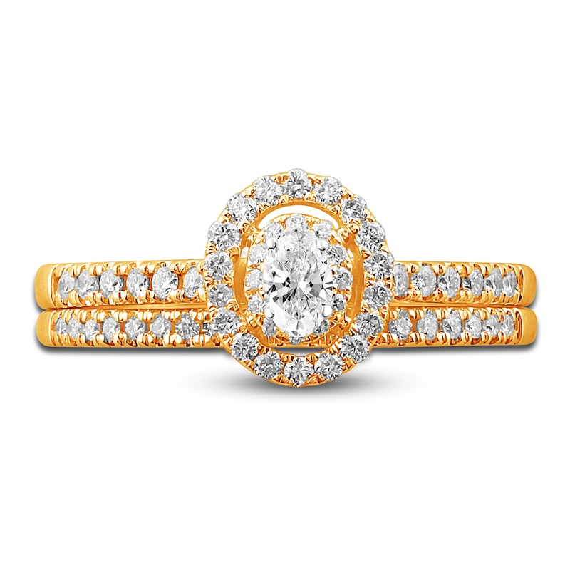 Main Image 3 of Diamond Double Halo Bridal Set 1/2 ct tw Oval/Round 14K Yellow Gold