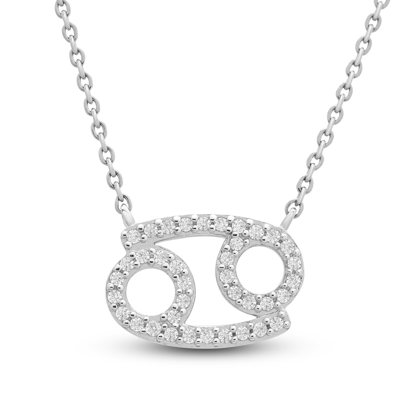 Diamond Cancer Necklace 1/10 ct tw Round 14K White Gold 16.75"