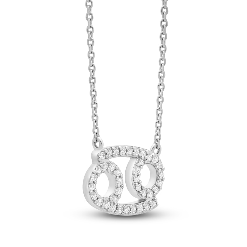 Diamond Cancer Necklace 1/10 ct tw Round 14K White Gold 16.75"