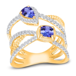 Kallati Natural Tanzanite & Diamond Ring 3/8 ct tw 14K Yellow Gold