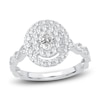 Thumbnail Image 1 of Oval & Round-Cut Diamond Double Halo Engagement Ring 1 ct tw 14K White Gold