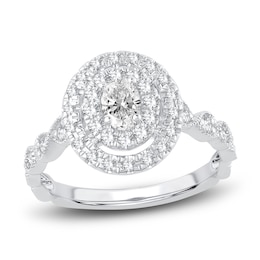 Oval & Round-Cut Diamond Double Halo Engagement Ring 1 ct tw 14K White Gold