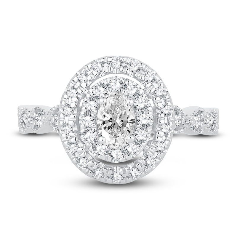 Main Image 3 of Oval & Round-Cut Diamond Double Halo Engagement Ring 1 ct tw 14K White Gold