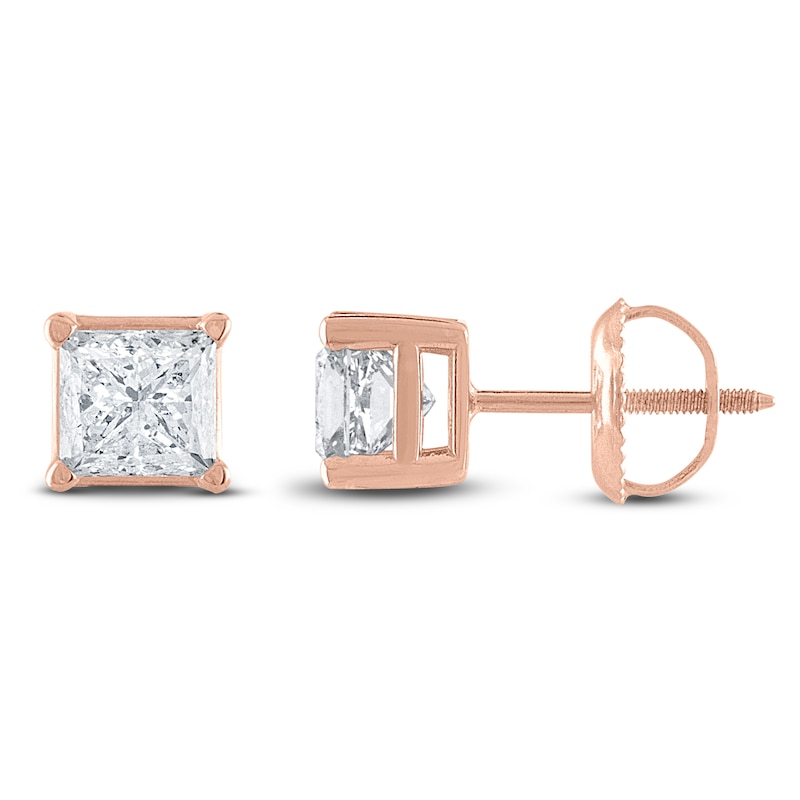 Certified Princess-Cut Diamond Solitaire Stud Earrings /4 ct tw 14K Rose Gold (I/I1