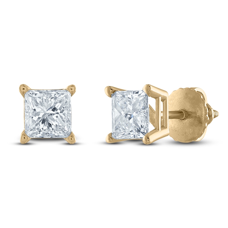 Main Image 2 of Princess-Cut Diamond Solitaire Stud Earrings 3/4 ct tw 14K Yellow Gold (I/I2)