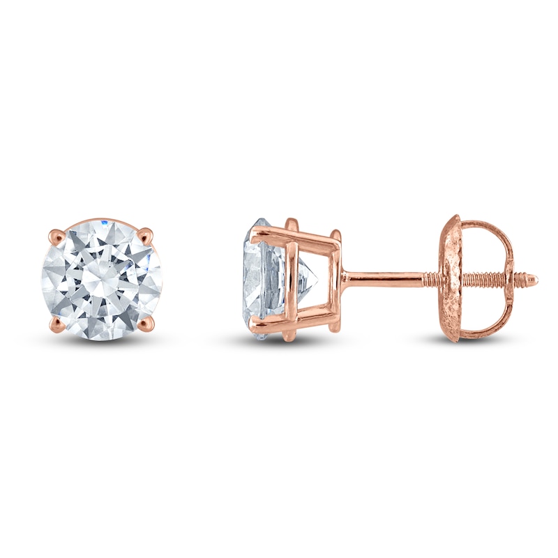 Certified Round-Cut Diamond Solitaire Stud Earrings 4 ct tw 14K Rose Gold (I/I1)