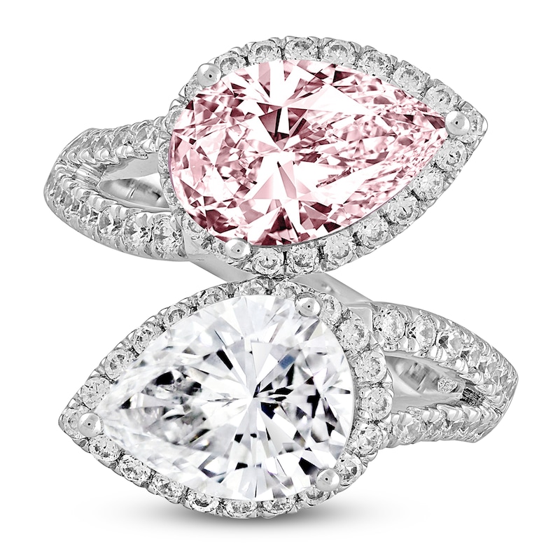 Pear-Shaped Pink & White Lab-Created Diamond Bypass Engagement Ring 4-3/4 ct tw 14K White Gold