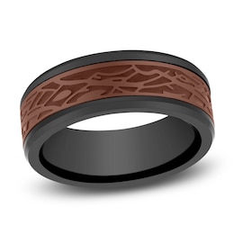 Men's Textured Wedding Band Black & Brown Ion-Plated Tungsten Carbide 8mm