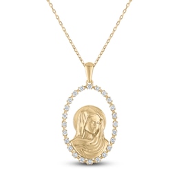 Diamond Our Lady of Guadalupe Oval Frame Necklace 1/3 ct tw 10K Yellow Gold 18&quot;