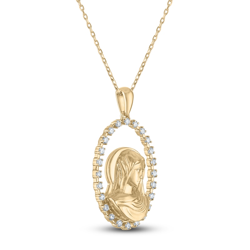 Main Image 2 of Diamond Our Lady of Guadalupe Oval Frame Necklace 1/3 ct tw 10K Yellow Gold 18&quot;