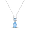 Thumbnail Image 0 of Pear-Shaped Natural Swiss Blue Topaz & Diamond Double Drop Necklace 1/15 ct tw 10K White Gold 18"