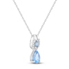 Thumbnail Image 1 of Pear-Shaped Natural Swiss Blue Topaz & Diamond Double Drop Necklace 1/15 ct tw 10K White Gold 18"