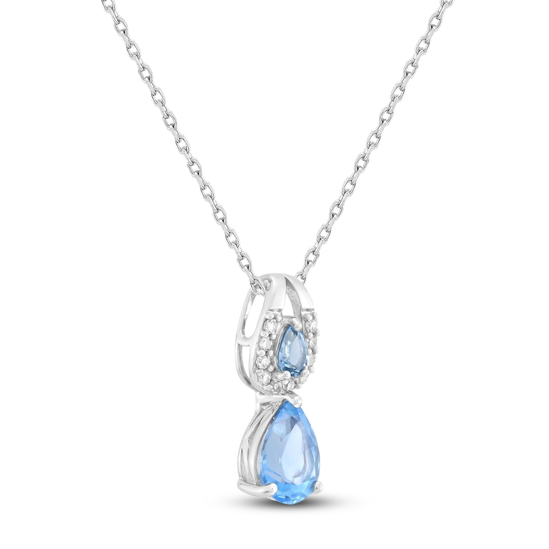 Pear-Shaped Natural Swiss Blue Topaz & Diamond Double Drop Necklace 1/ ...