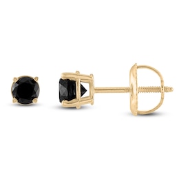 Round-Cut Black Diamond Solitaire Stud Earrings 1/4 ct tw 14K Yellow Gold