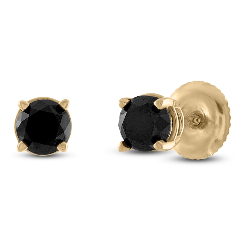 Main Image 2 of Round-Cut Black Diamond Solitaire Stud Earrings 1/4 ct tw 14K Yellow Gold