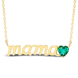 Heart-Shaped Lab-Created Emerald &quot;Mama&quot; Necklace 10K Yellow Gold 18&quot;
