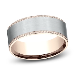 Men's Knurled Comfort-Fit Wedding Band 8mm 14K Two-Tone Gold