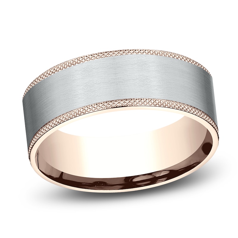 Main Image 1 of Men's Knurled Comfort-Fit Wedding Band 8mm 14K Two-Tone Gold