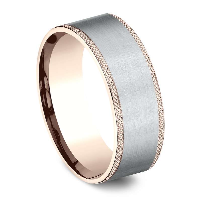 Main Image 2 of Men's Knurled Comfort-Fit Wedding Band 8mm 14K Two-Tone Gold