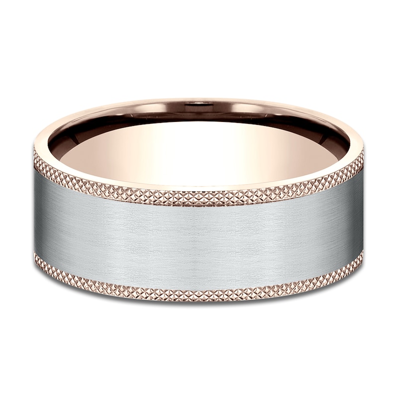 Main Image 3 of Men's Knurled Comfort-Fit Wedding Band 8mm 14K Two-Tone Gold