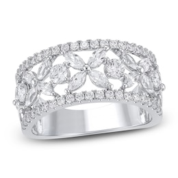 Certified Diamond Marquise & Round-Cut Flower Anniversary Ring 1-1/2 ct tw 14K White Gold