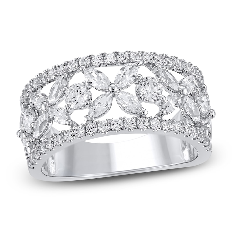 Certified Diamond Marquise & Round-Cut Flower Anniversary Ring 1-1/2 ct tw 14K White Gold